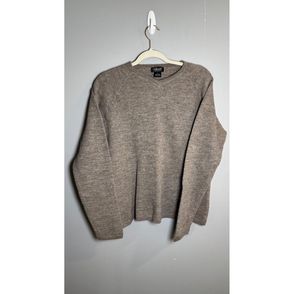 WilliSmith Menswear Brown 100% Wool V-Neck Raglan Sweater Large Classic